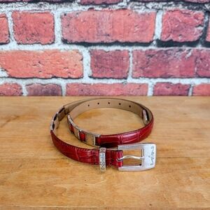 Brighton Red Faux Croc Embossed Silver Link Belt, Size L 34"